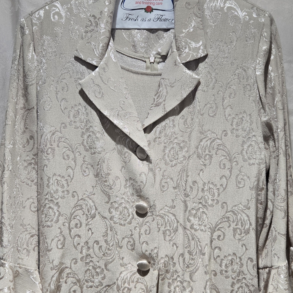 SZ 16. 2 PC DRESS & JACKET BY COLDWATER CREEK 3/4 RUFFLE SLEEVE CHAMPAGNE
